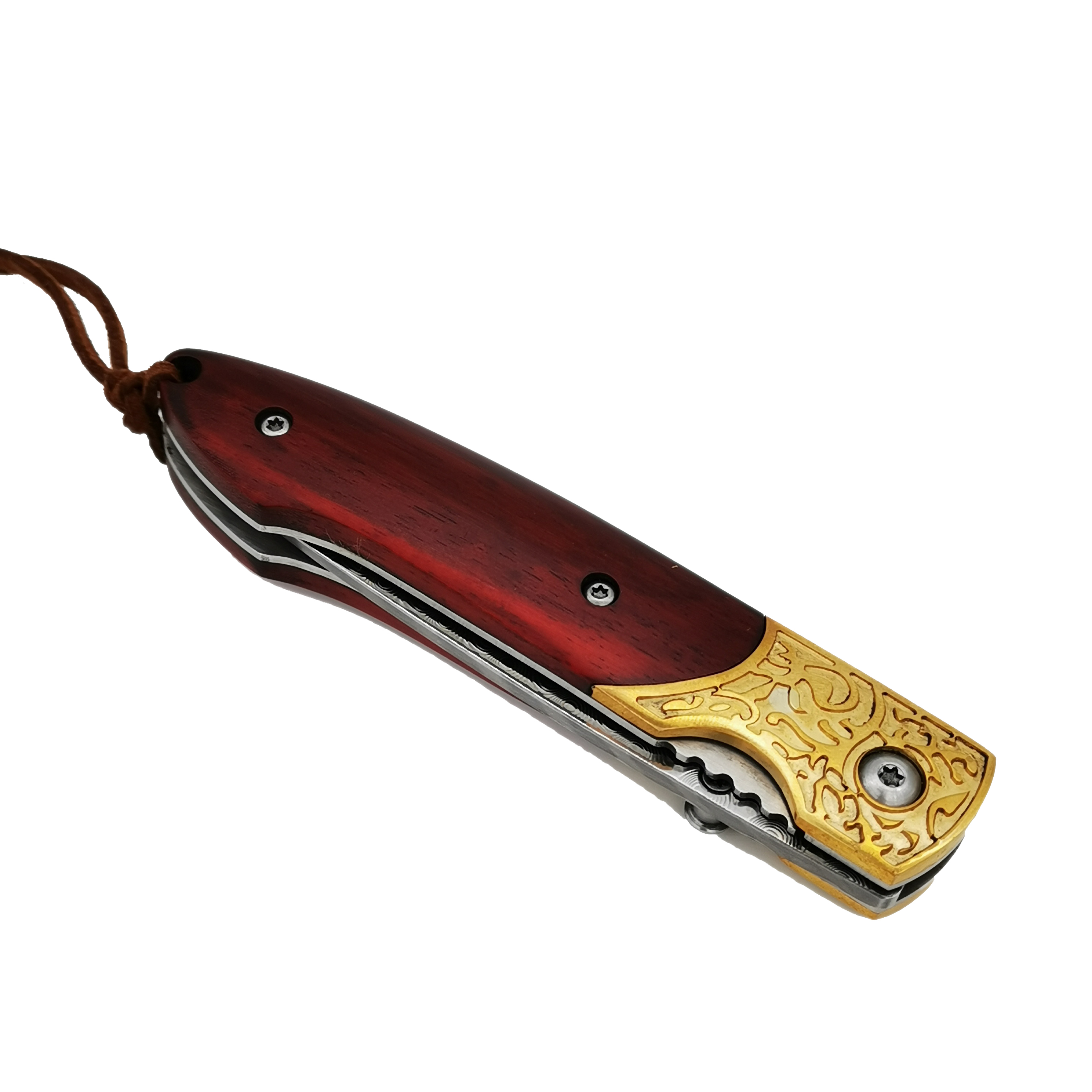 ALBATROSS HGDK012 Damascus Steel Knife Ebony Wood Handle 7" EDC Folding Pocket Knife