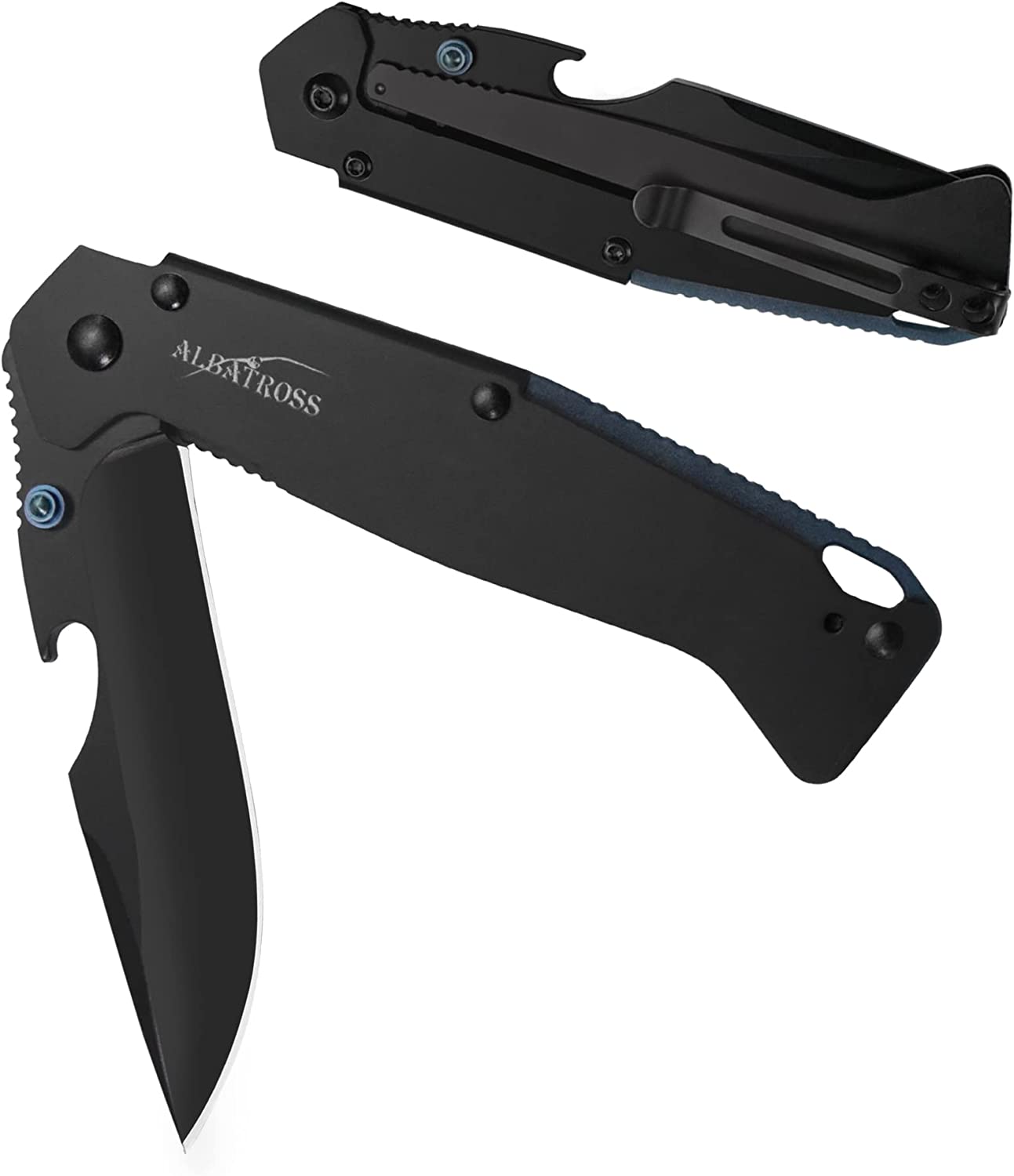 ALBATROSS FK050-BK Minimalist Ultra-Thin Stainless Steel Folding Pocket Knife with Bottle Opener, 3.25" Blade, 4.5" Handle, 7.75" Overall Length