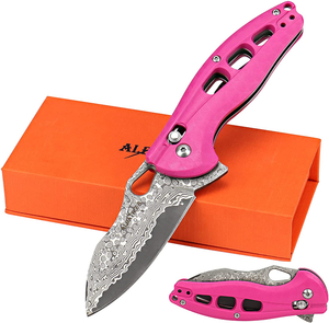 ALBATROSS Cool Flipper Axis Lock Opening Folding Pocket Knife with 3" Modern Damascus Steel Blade and 4.25" High Strength FRN Handle, Deep Carry Pocket Clip - Gifts Box FK036DA-PK