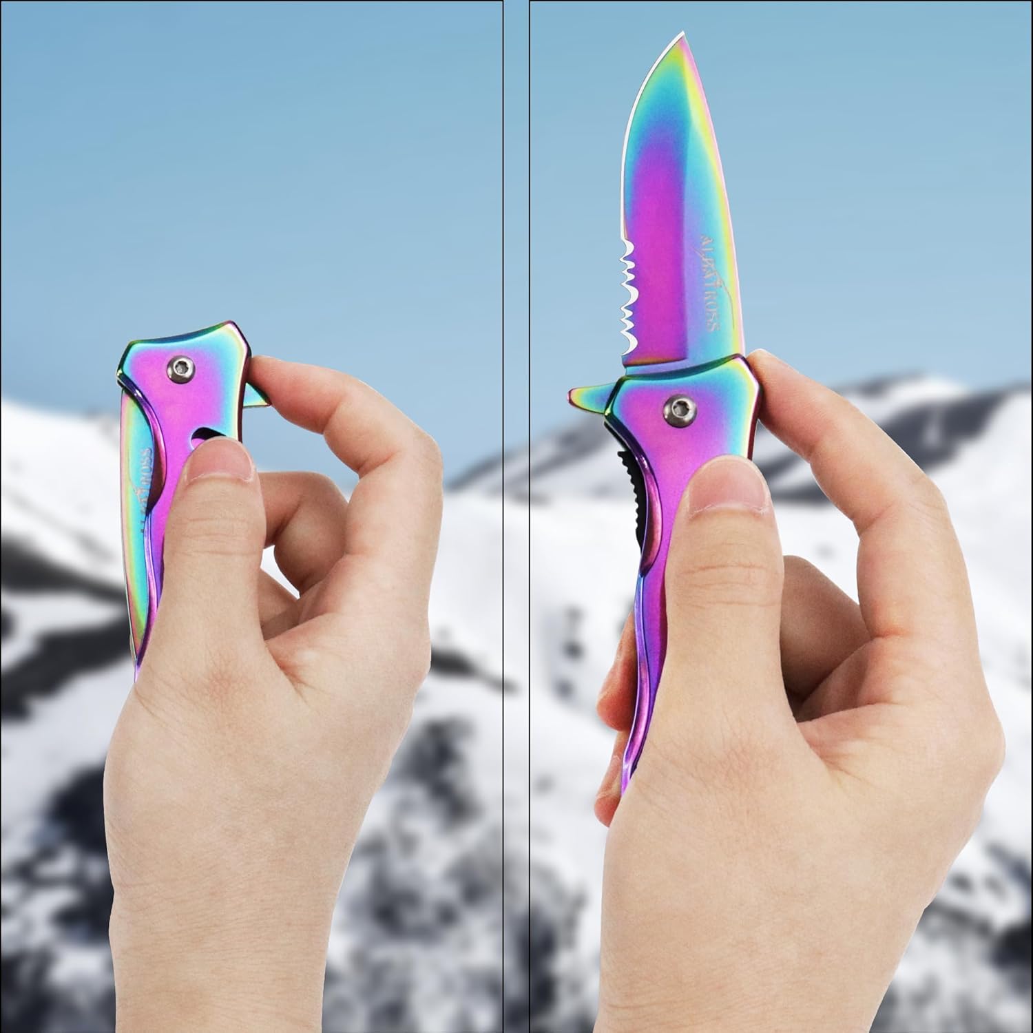 ALBATROSS FK003 Multicolor EDC Serrated Blade Stainless Steel Tactical Folding Pocket Knife,SpeedSafe Spring Assisted Opening Knifes with Liner Lock,Pocket clip,Glass Breaker,Seatbelt Cutter