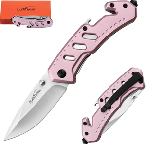 ALBATROSS 7" Classic Multifunction Folding Knife with Satin Coated Blade, Bottle Opener, Glass Hammer, and Rope Cutter - Aluminum Handle, AS-23265-PK