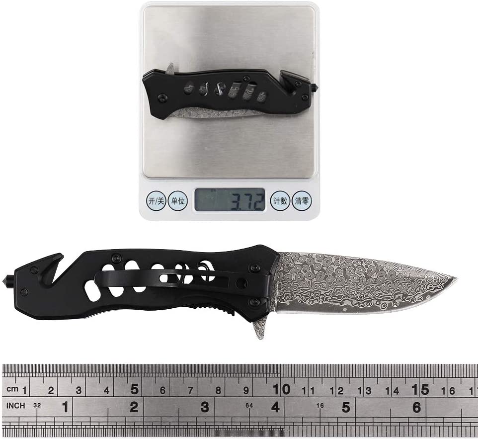 ALBATROSS FK003 Black EDC Damascus Steel Tactical Folding Pocket Knife,SpeedSafe Spring Assisted Opening Knifes with Liner Lock,Pocketclip,Glass Breaker,Seatbelt Cutter