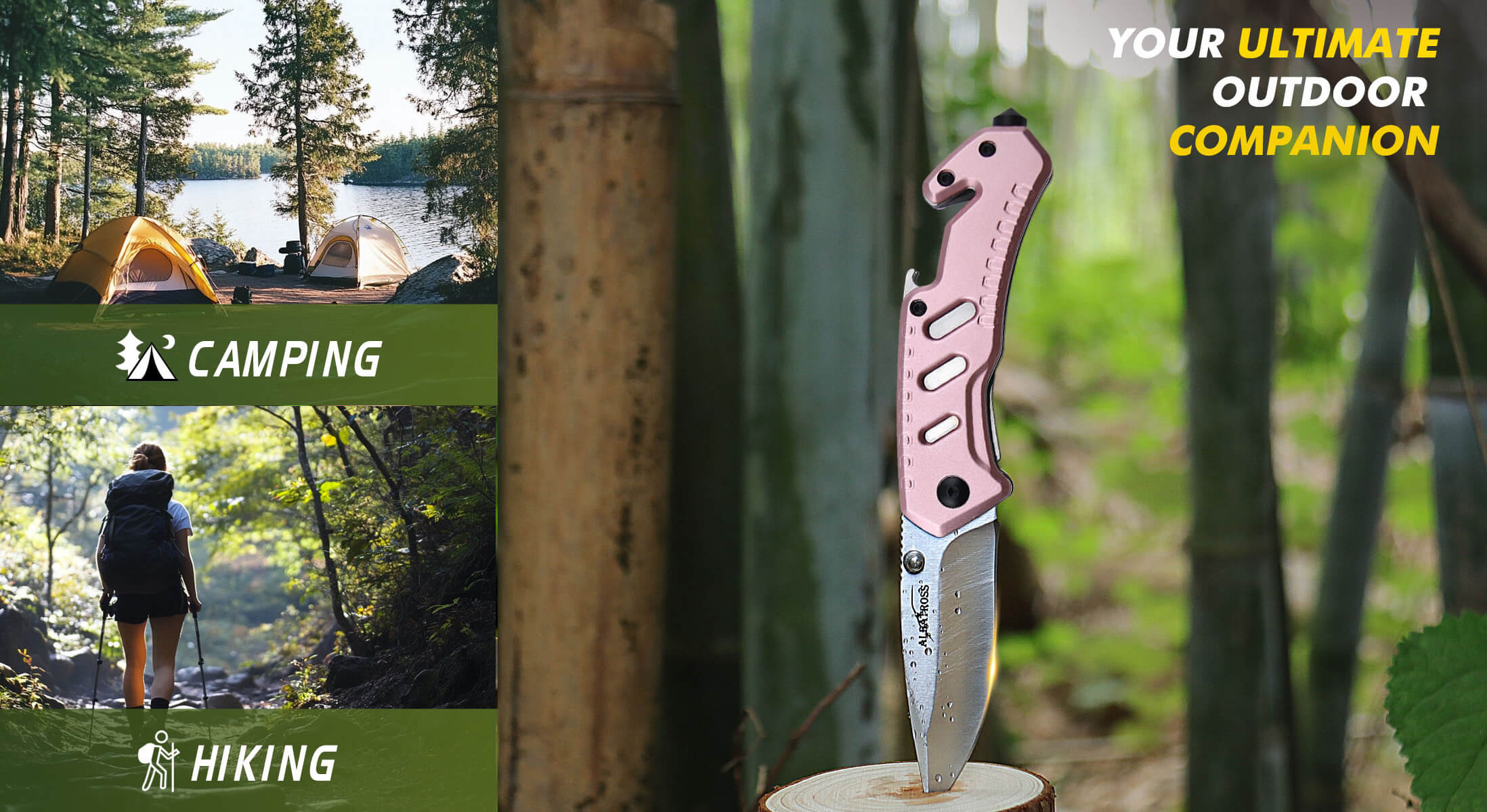 Pink pocket knife for women camping and hiking