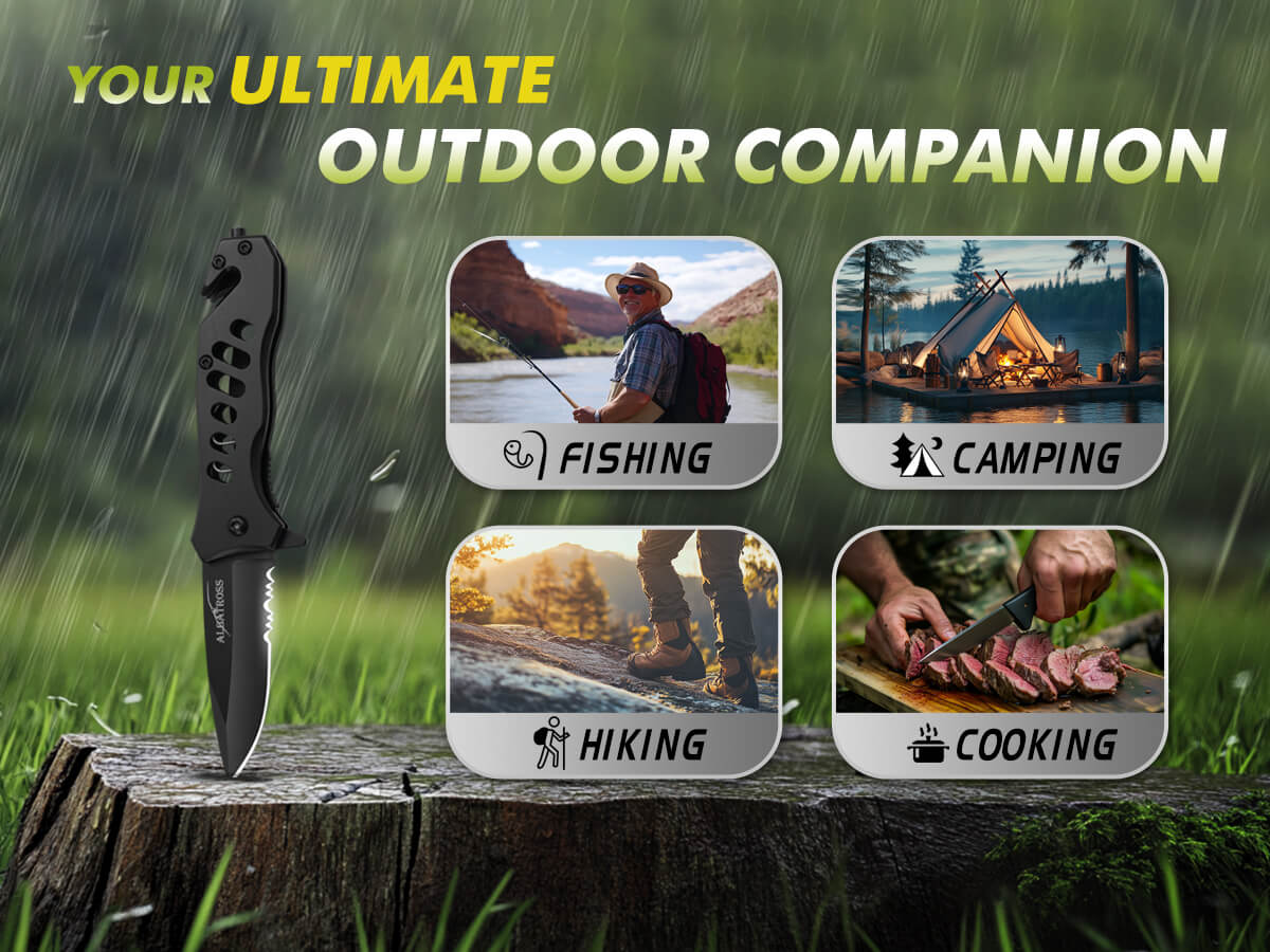 FK003-35SD serrated pocket knife outdoor use fishing camping hiking cooking