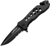 ALBATROSS FK003 BLACK EDC Serrated Blade Stainless Steel Tactical Folding Pocket Knife,SpeedSafe Spring Assisted Opening Knifes with Liner Lock,Pocket clip,Glass Breaker,Seatbelt Cutter