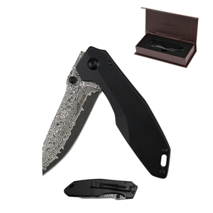 ALBATROSS 7'' HGDK027 VG10 Damascus Steel Folding Pocket Knife with Retro Blackwash Handle, EDC Knife with Liner Lock
