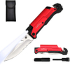 ALBATROSS 6-in-1 Survival Tactical Folding Pocket Knife with LED Light, Seatbelt Cutter, Glass Breaker, and Fire Starter (RED-SA)