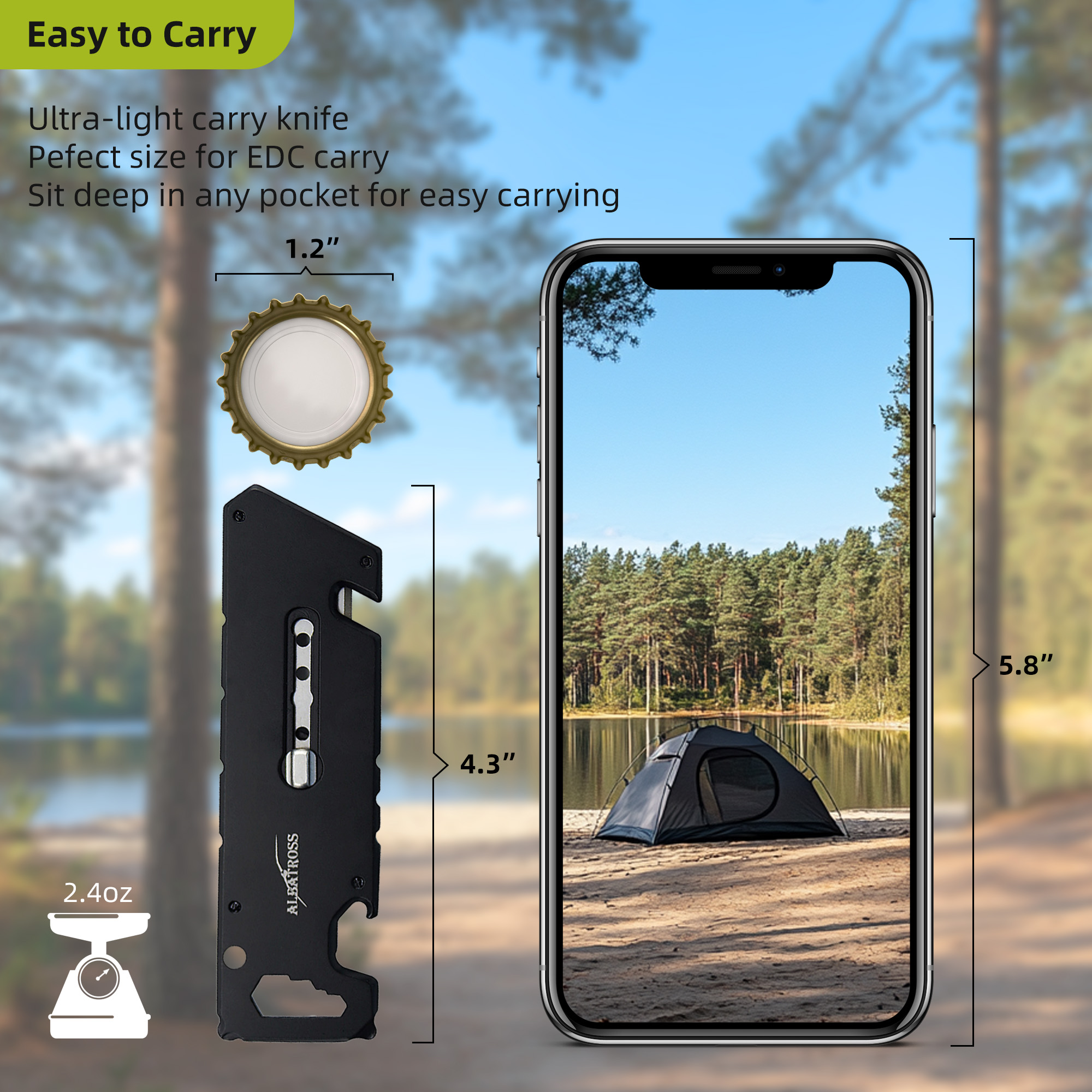 ALBATROSS Utility Knife - Multi-Tool with 3 SK5 Replaceable Blades, Screwdrivers, Wrench, Rope Cutter, and Bottle Opener, Aluminum Handle (Black)