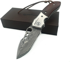 ALBATROSS HGDK007 EDC Sharp Cote D'Ivoire Sandalwood Handle Damascus Folding Pocket Knife with Liner Lock
