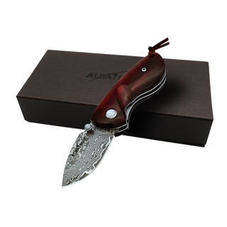 ALBATROSS HGDK013 mini 4.75" Damascus Steel Blade Red Sandalwood Handle Folding Pocket Knife