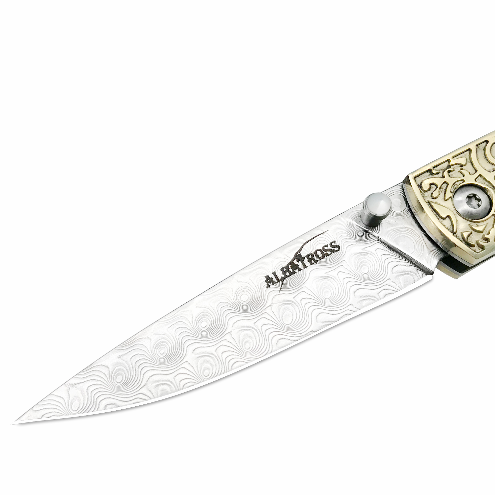 ALBATROSS Pocket Knife Abalone Seashells 7'' Modern Damascus Steel Knife Cupronickel Connector Liner Lock Folding Knife