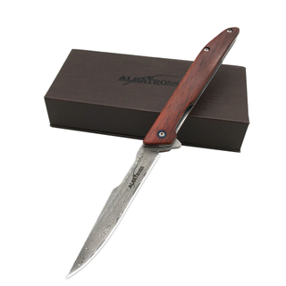 ALBATROSS HGDK025 EDC 8" Yellow Sandalwood Handle Damascus Steel Folding Pocket Knife