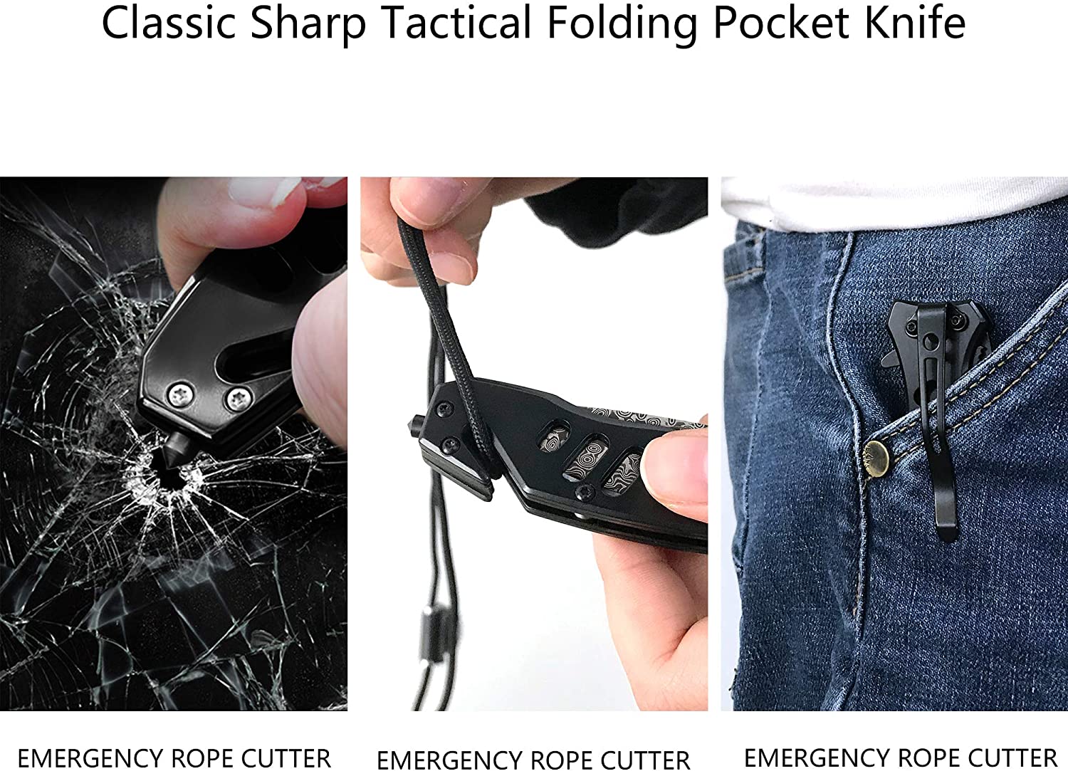 ALBATROSS FK003 Black EDC Damascus Steel Tactical Folding Pocket Knife,SpeedSafe Spring Assisted Opening Knifes with Liner Lock,Pocketclip,Glass Breaker,Seatbelt Cutter