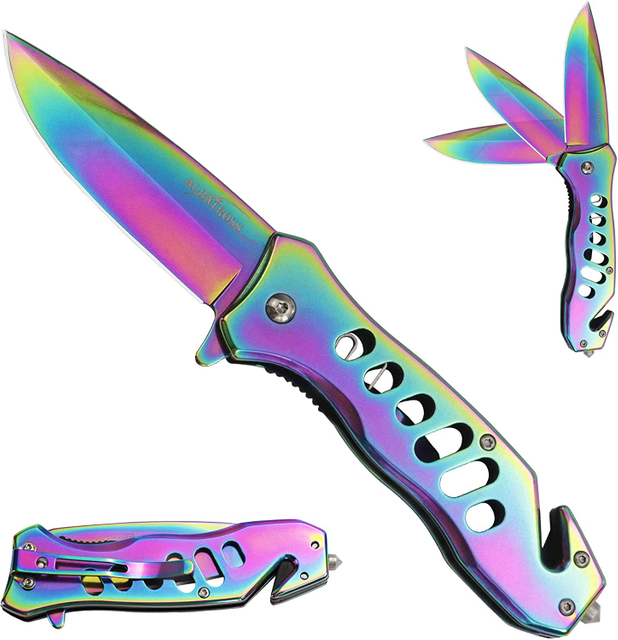ALBATROSS 7.5" FK003 Color EDC Stainless Steel Tactical Folding Pocket Knife,SpeedSafe Spring Assisted Opening Knifes with Liner Lock,Pocketclip,Glass Breaker,Seatbelt Cutter
