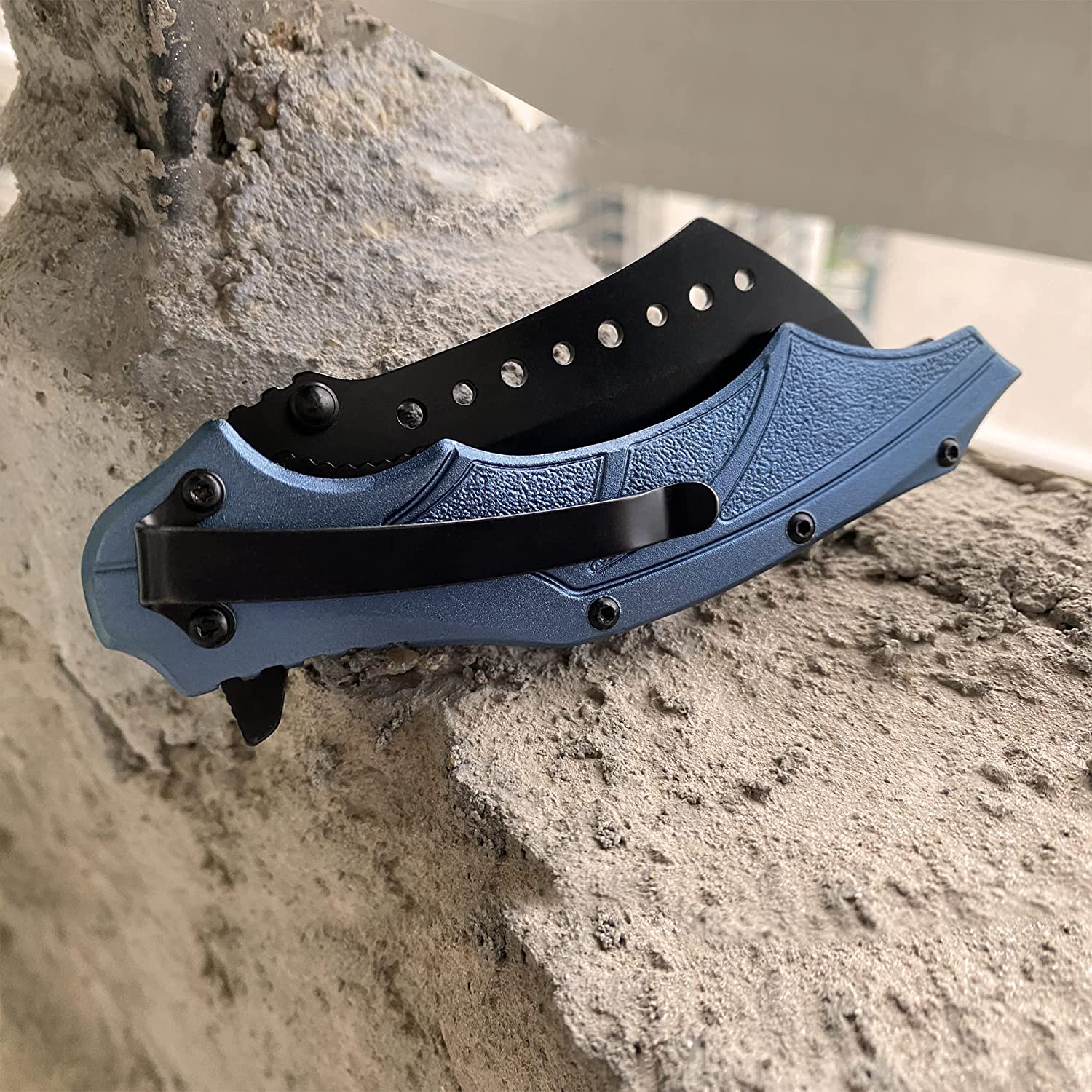 ALBATROSS FK006-BE Folding Pocket Knife, 3" Black Blade, 4.75" Aluminum Handle with the skull pattern, Liner Lock