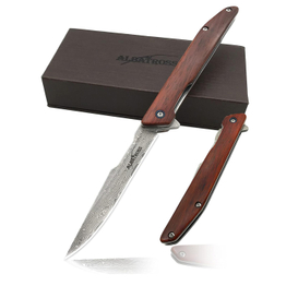 EDC Damascus Pocket Knife With Yellow Sandalwood Handle