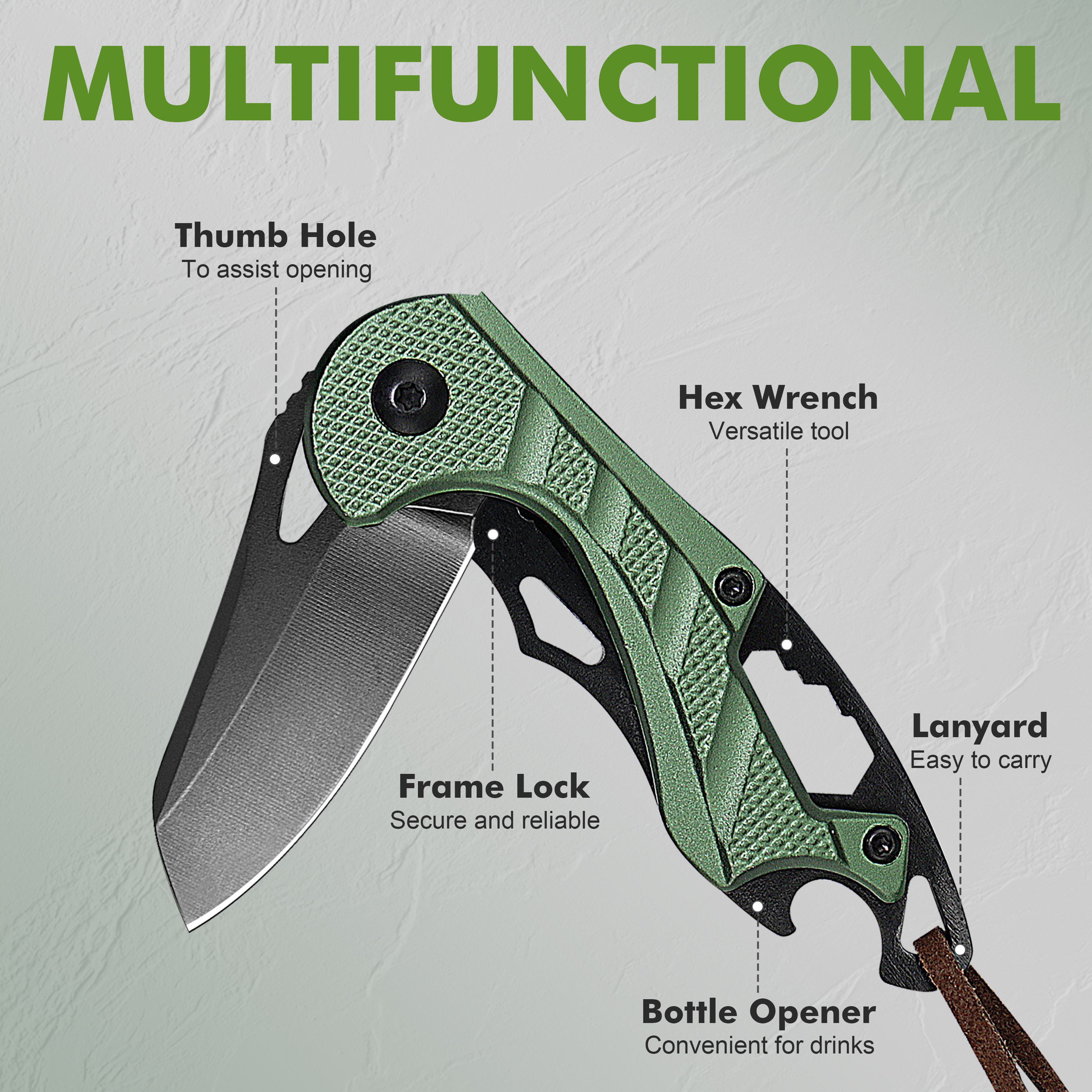 ALBATROSS Small Folding Knife with Bottle Opener and Wrench, Pocket knife EDC Gadgets for Daily Use,Gift for Men & Women, AS-23288-GN (GREEN)