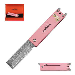 ALBATROSS Pink Damascus Folding Pocket Knife – Cute Dog Design EDC Knife for Women with Bottle Opener & Gift Box