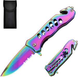 ALBATROSS FK003 Multicolor EDC Serrated Blade Stainless Steel Tactical Folding Pocket Knife,SpeedSafe Spring Assisted Opening Knifes with Liner Lock,Pocket clip,Glass Breaker,Seatbelt Cutter