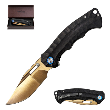 ALBATROSS EDC Classic Black & Gold Pocket Knife, Gold D2 Blade, G10 Handle, Liner Lock, Gift Box for Valentine‘s Day Birthday AS-24652-GBG