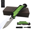 ALBATROSS 6-in-1 Damascus Steel Folding Pocket Knife with LED Light, Seatbelt Cutter, Glass Breaker, Fire Starter, Bottle Opener - Multi-Function Emergency Tool (GREEN)