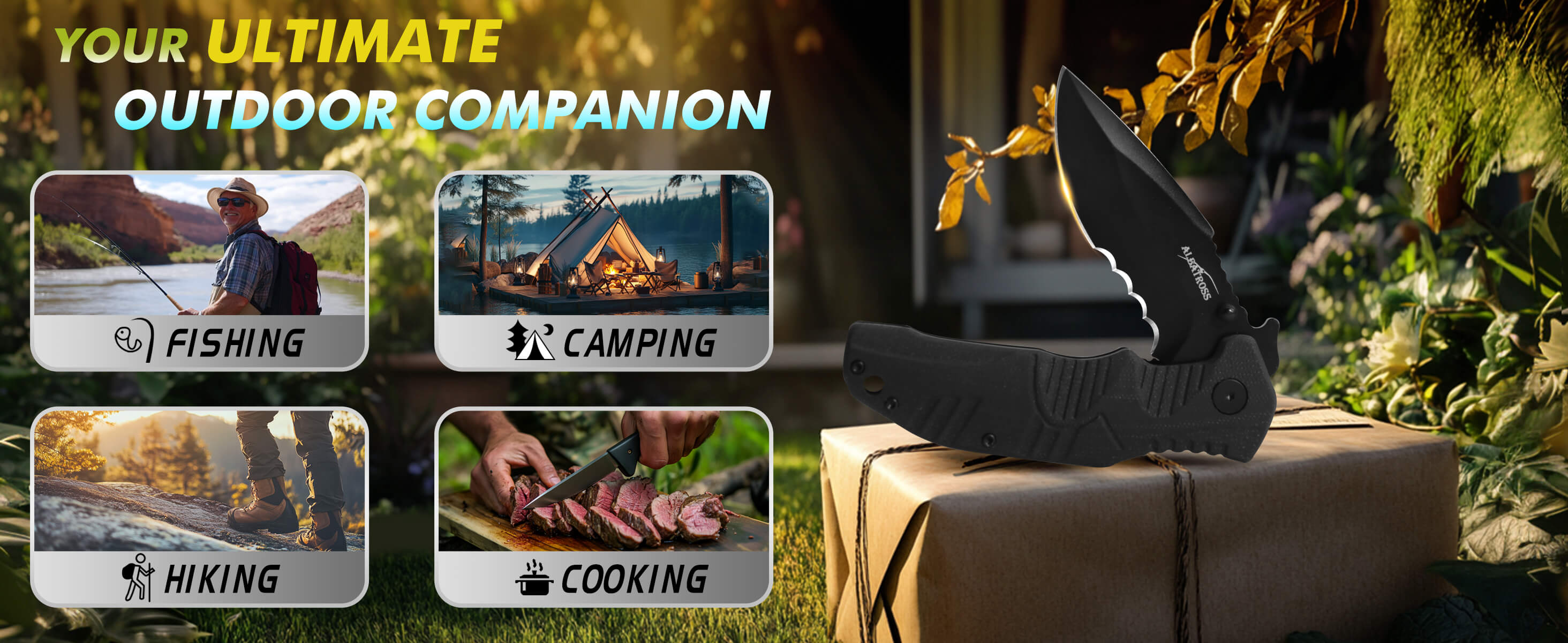 Folding knives for camping hunting fishing and cooking