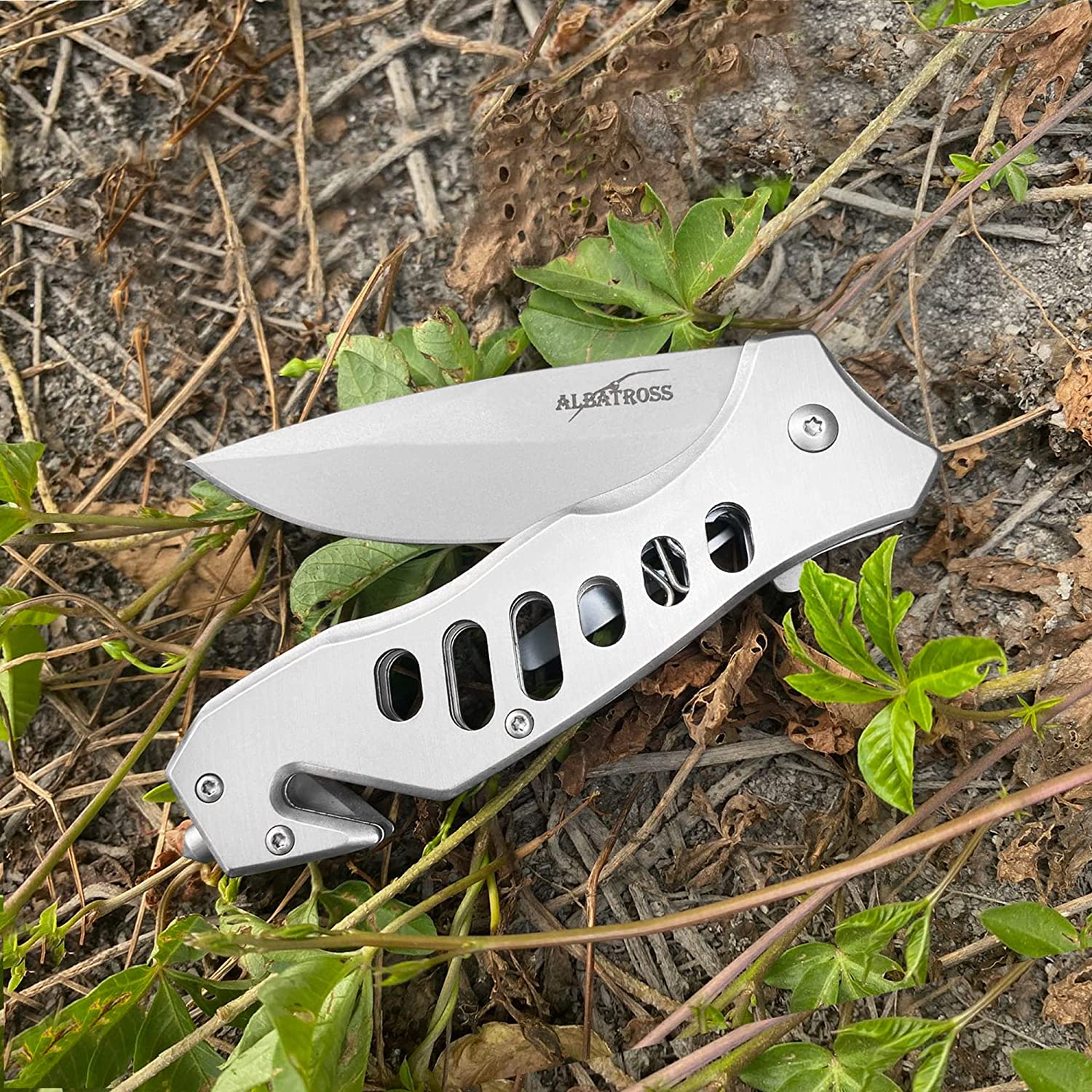ALBATROSS 7.5" FK003 Gray EDC Stainless Steel Tactical Folding Pocket Knife,SpeedSafe Spring Assisted Opening Knifes with Liner Lock,Pocketclip,Glass Breaker,Seatbelt Cutter