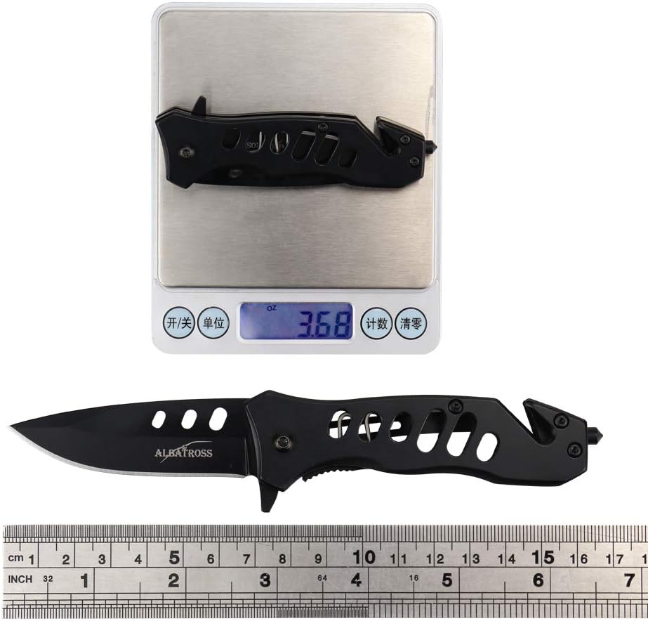 ALBATROSS FK003H Black EDC Stainless Steel Tactical Folding Pocket Knife,SpeedSafe Spring Assisted Opening Knifes with Liner Lock,Pocketclip,Glass Breaker,Seatbelt Cutter