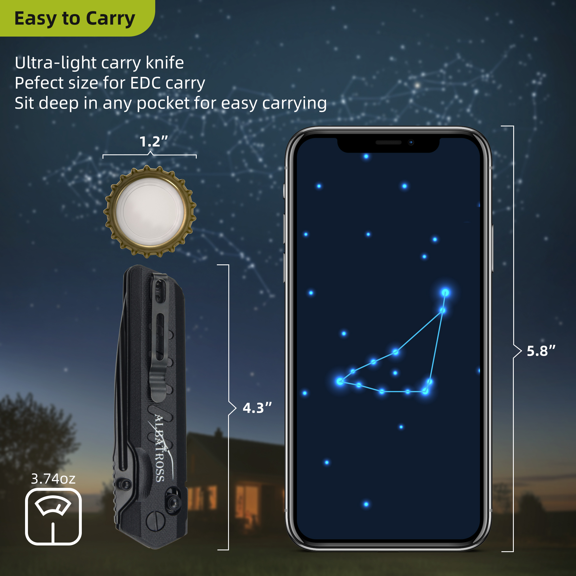 ALBATROSS Capricorn VG10 Steel Pocket Folding Knife - 4.3" G10 Handle, Axis Lock, EDC Camping Hunting, Zodiac Collection Gift, Handmade Gift Box