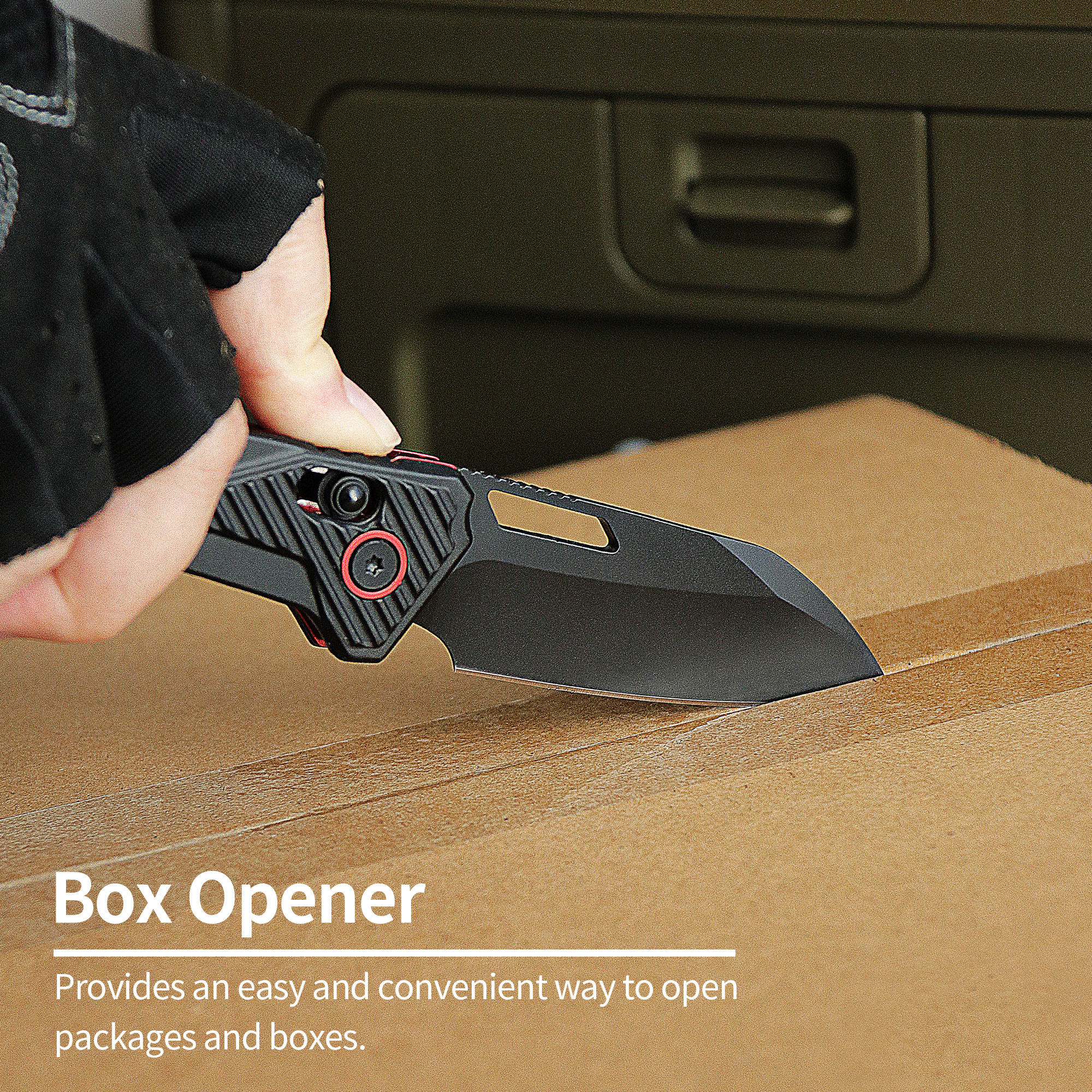 7.6" Folding Pocket Knife, 2.7" Black Blade, Red Black Anodized Aluminum Handle with Axis Lock and Glass Breaker, Premium Gift Box