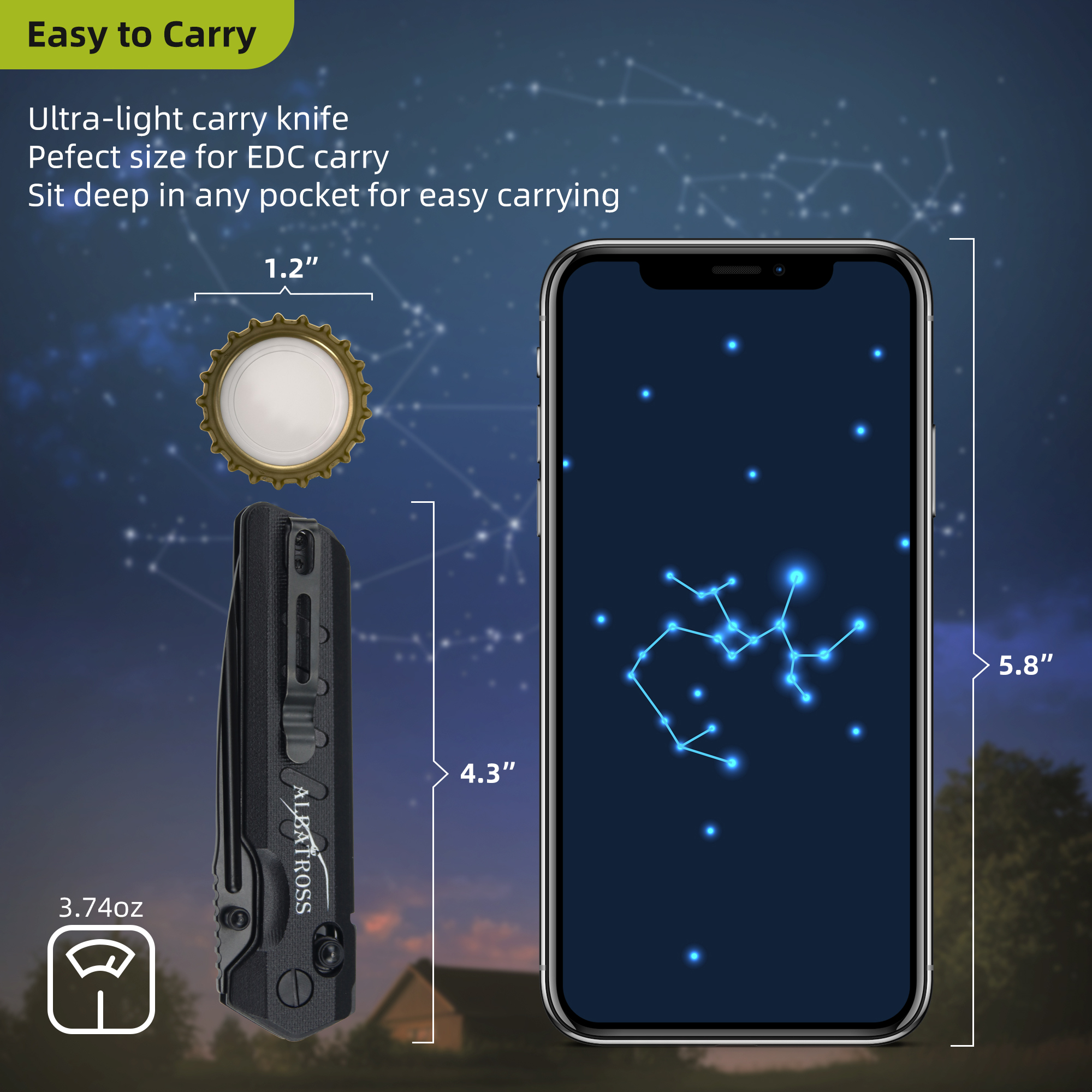 ALBATROSS Sagittarius VG10 Steel Pocket Folding Knife - 4.3" G10 Handle, Axis Lock, EDC Camping Hunting, Zodiac Collection Gift