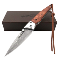 ALBATROSS HGDK008 EDC Cool Sapele Handle Damascus Folding Camping Pocket Knives with Liner Lock