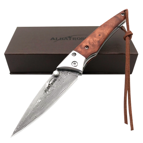 ALBATROSS HGDK008 EDC Cool Sapele Handle Damascus Folding Camping Pocket Knives with Liner Lock