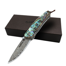 ALBATROSS HGDK015B Abalone Seashells 6.5'' Modern Damascus Steel Folding Pocket Knife Liner Lock 