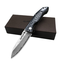 ALBATROSS HGDK011 Black Cool EDC Damascus Steel Folding Pocket Knife with Ebony Wood Handle for Camping Hiking
