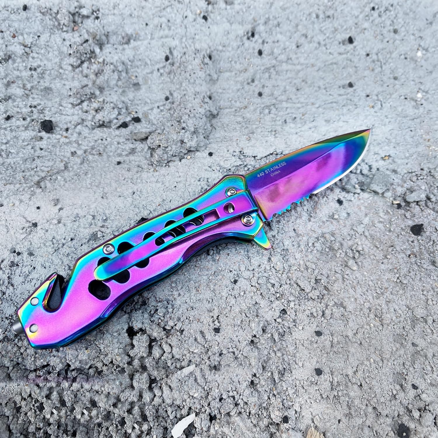 ALBATROSS FK003 Multicolor EDC Serrated Blade Stainless Steel Tactical Folding Pocket Knife,SpeedSafe Spring Assisted Opening Knifes with Liner Lock,Pocket clip,Glass Breaker,Seatbelt Cutter