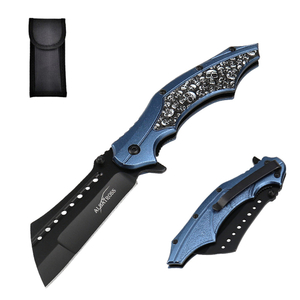 ALBATROSS FK006-BE Folding Pocket Knife, 3" Black Blade, 4.75" Aluminum Handle with the skull pattern, Liner Lock