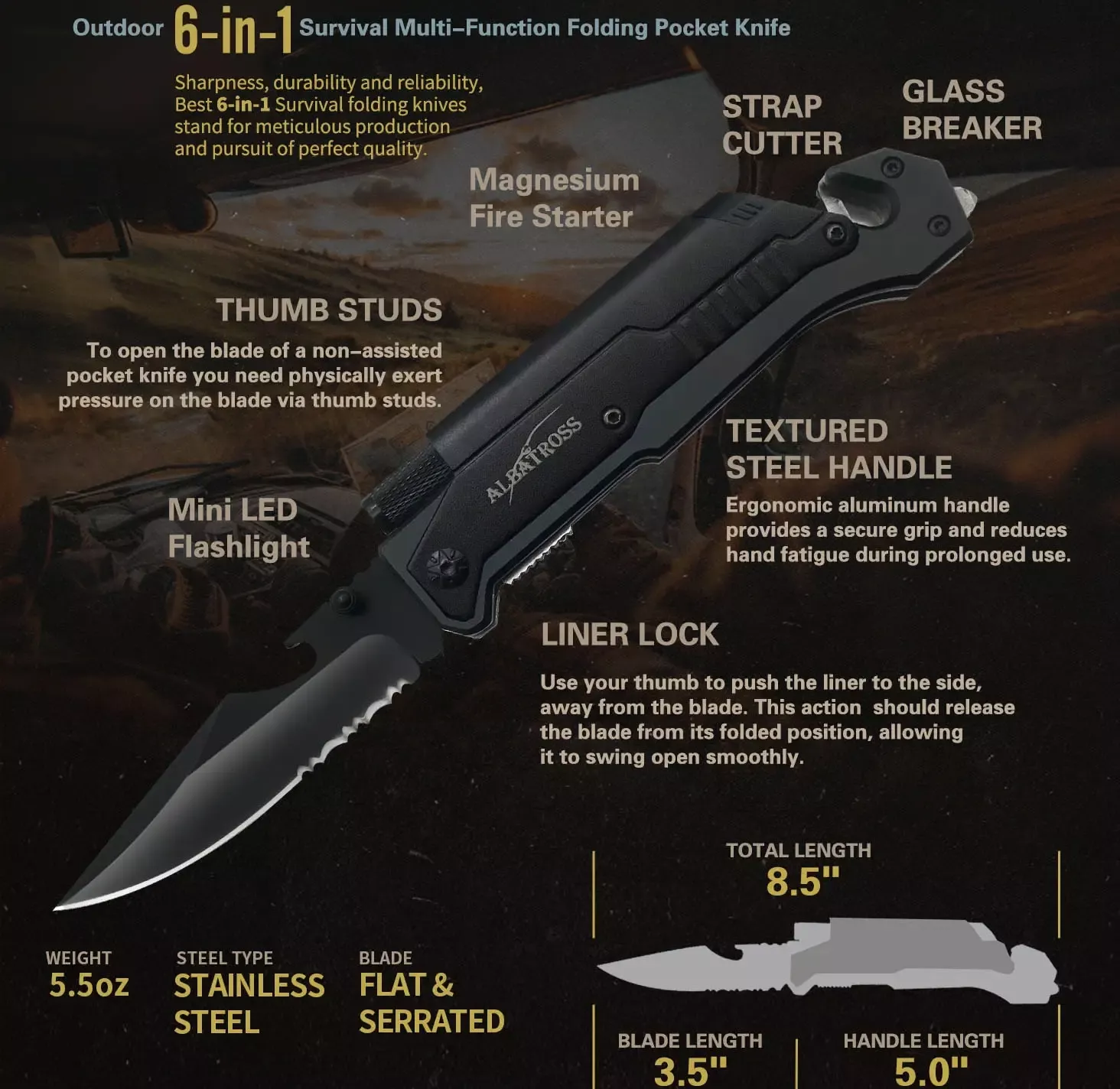 Albatross 6-in-1 Multi-Function Folding Knife black