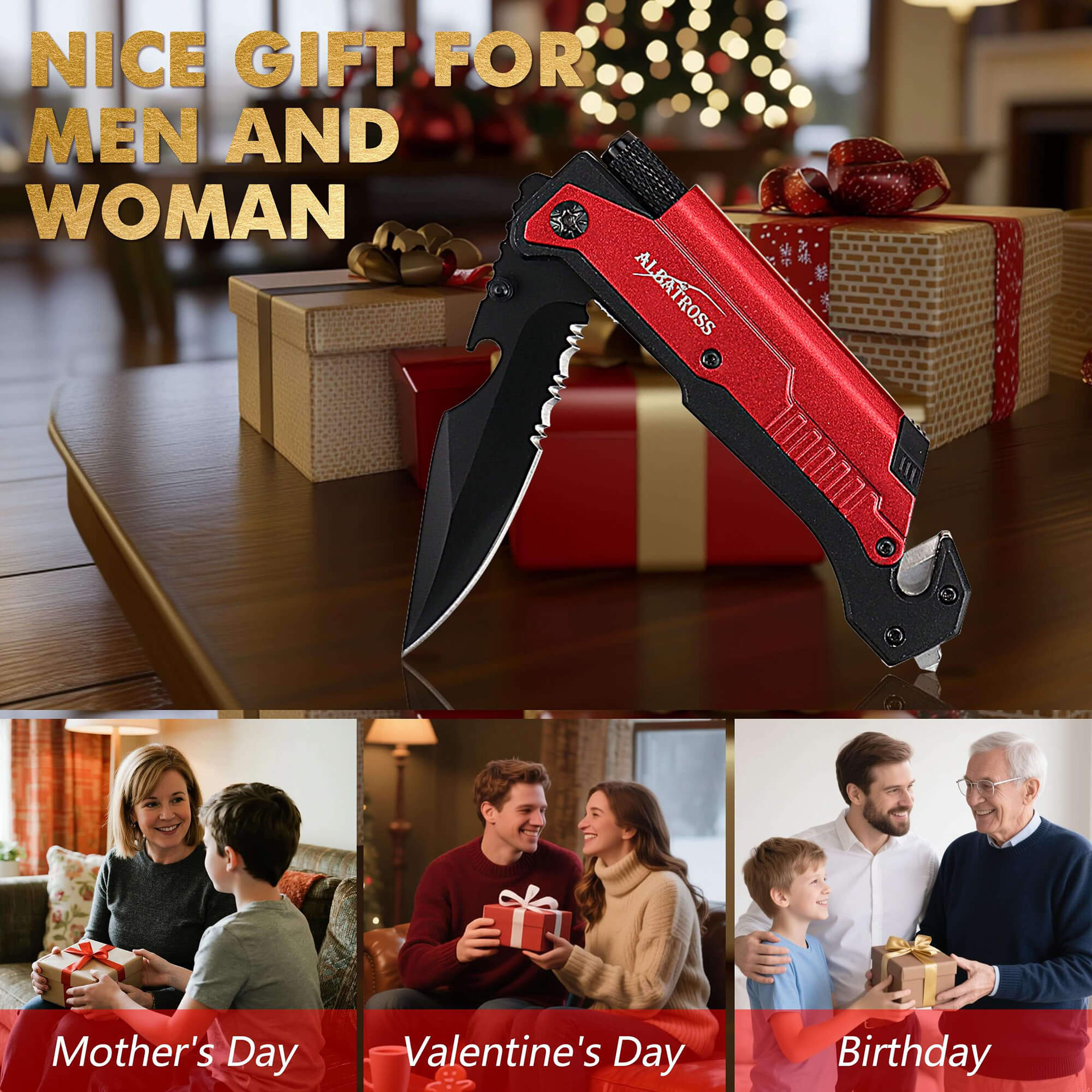 Red multitool knife - nice gift for men and women outdoor enthusiast