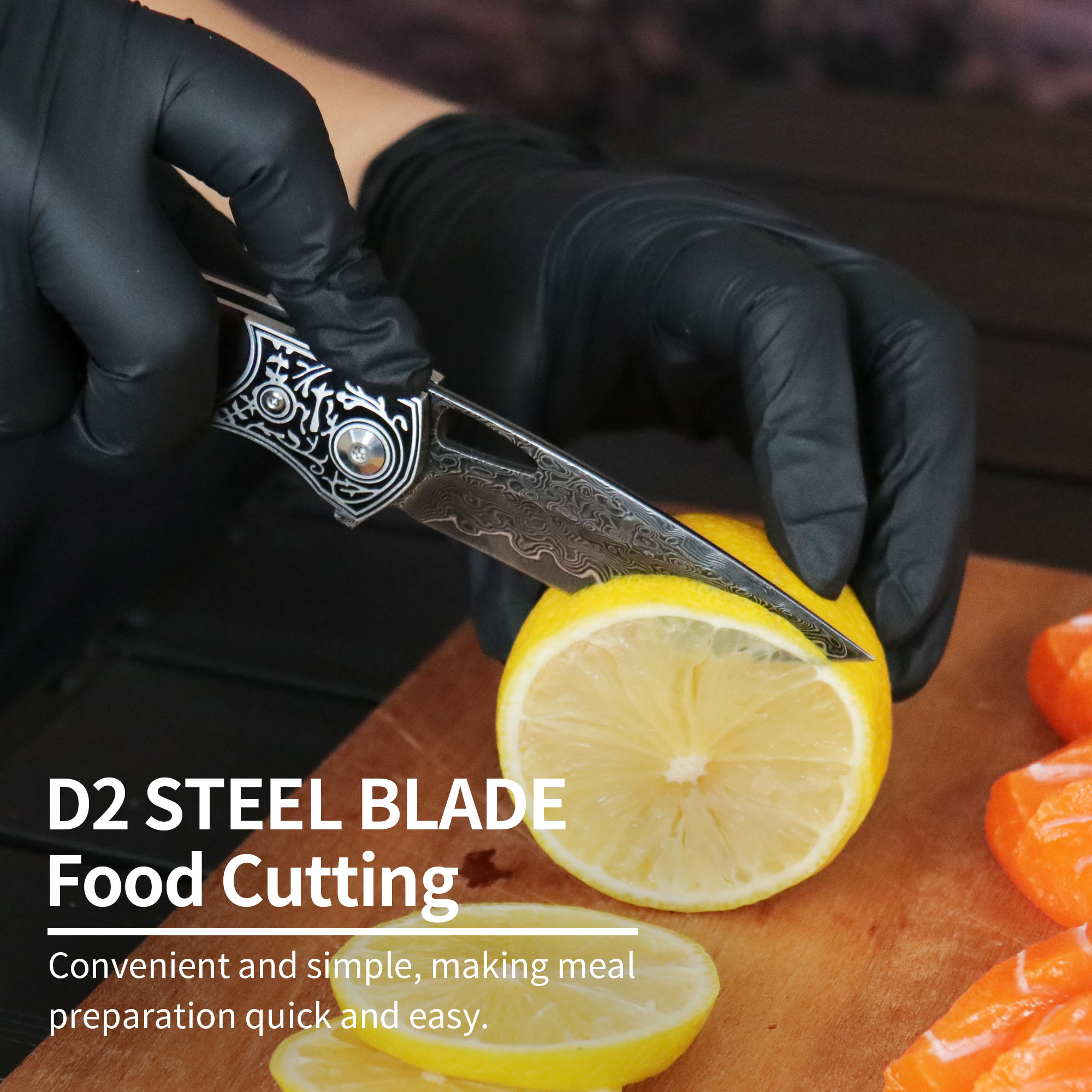 ALBATROSS HGDK032 Premium Folding Pocket Knife - 3" Damascus Steel Blade, Yellow Sandalwood Handle - Compact Outdoor EDC Tool for Camping, Fishing, Hiking