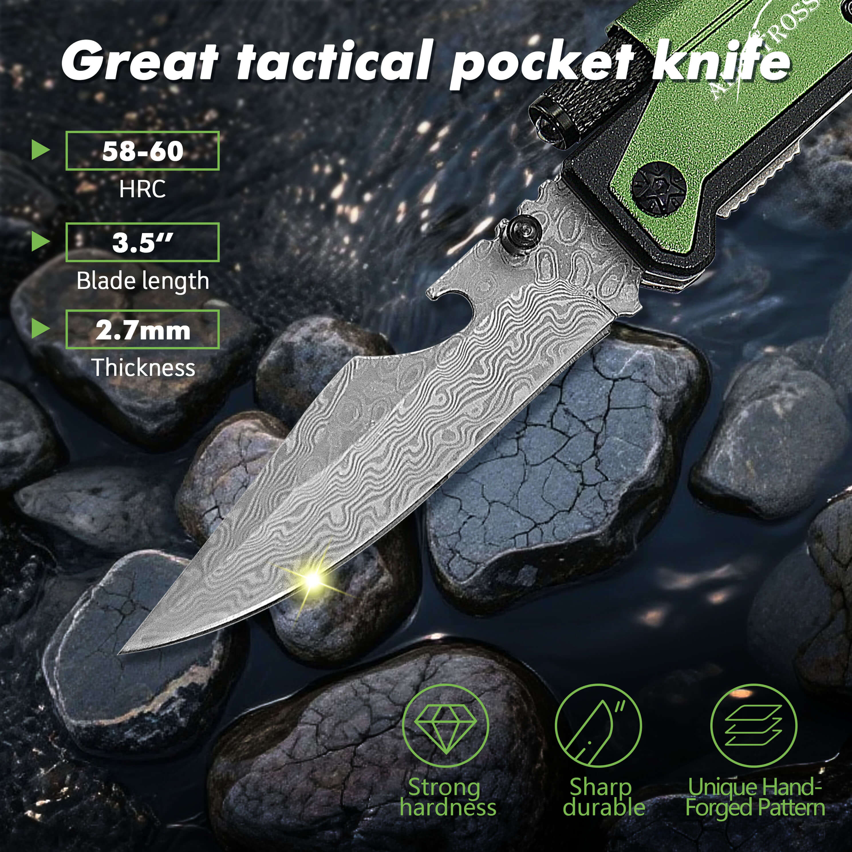 damascus steel blade pattern detail