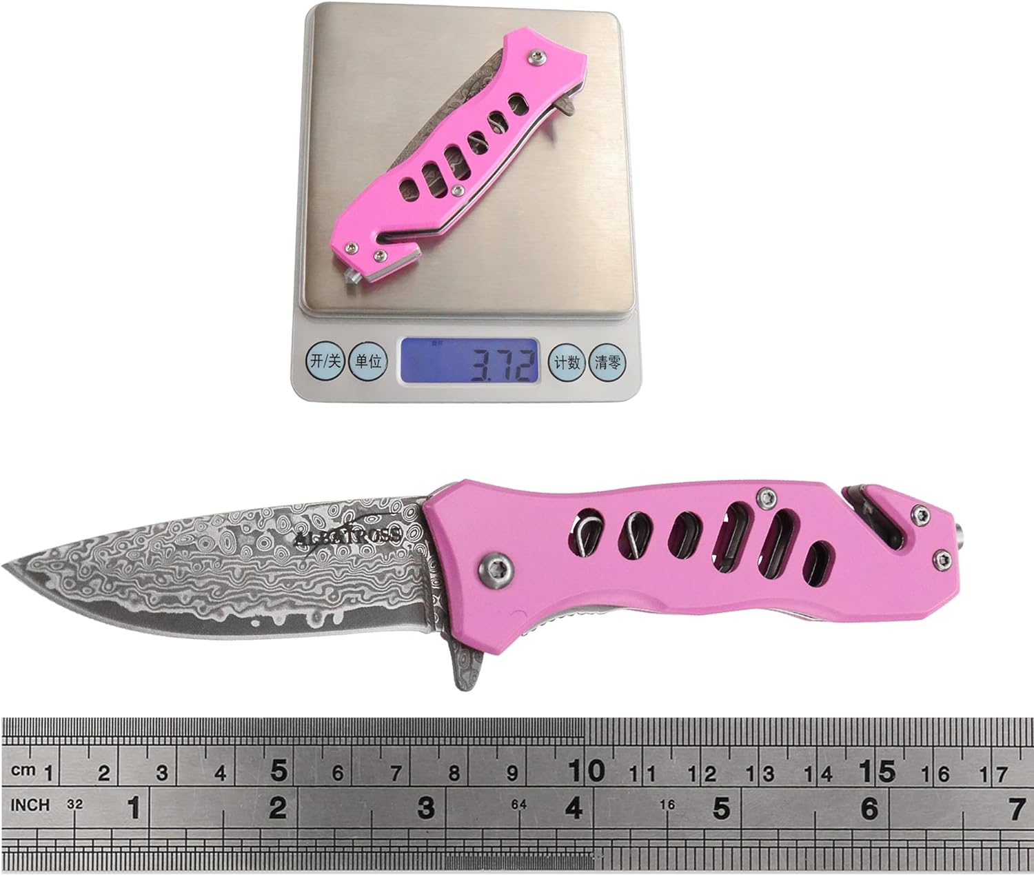 ALBATROSS FK003 Pink EDC Damascus Steel Tactical Folding Pocket Knife,SpeedSafe Spring Assisted Opening Knifes with Liner Lock,Pocketclip,Glass Breaker,Seatbelt Cutter
