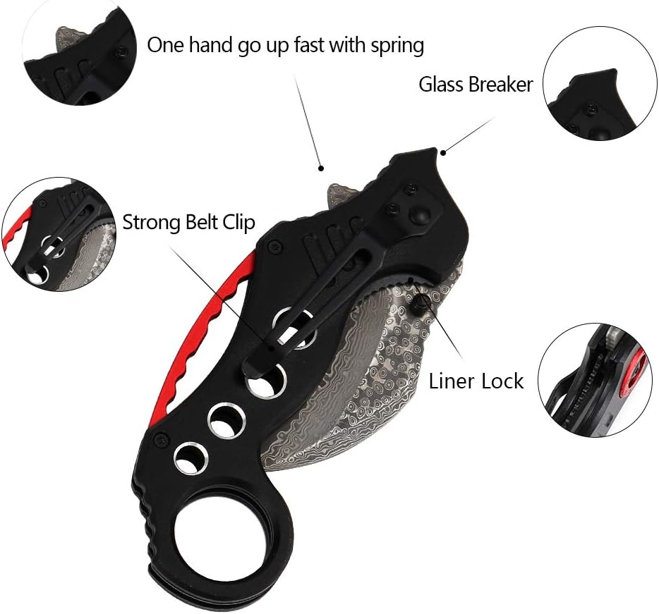 ALBATROSS FK002 Damascus Steel Black EDC Cool Spring Assisted Folding Pocket Knives Tactical Sharp Raptor Claw Knife