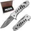 ALBATROSS FK003 Gray EDC Damascus Steel Tactical Folding Pocket Knife,SpeedSafe Spring Assisted Opening Knifes with Liner Lock,Pocketclip,Glass Breaker,Seatbelt Cutter