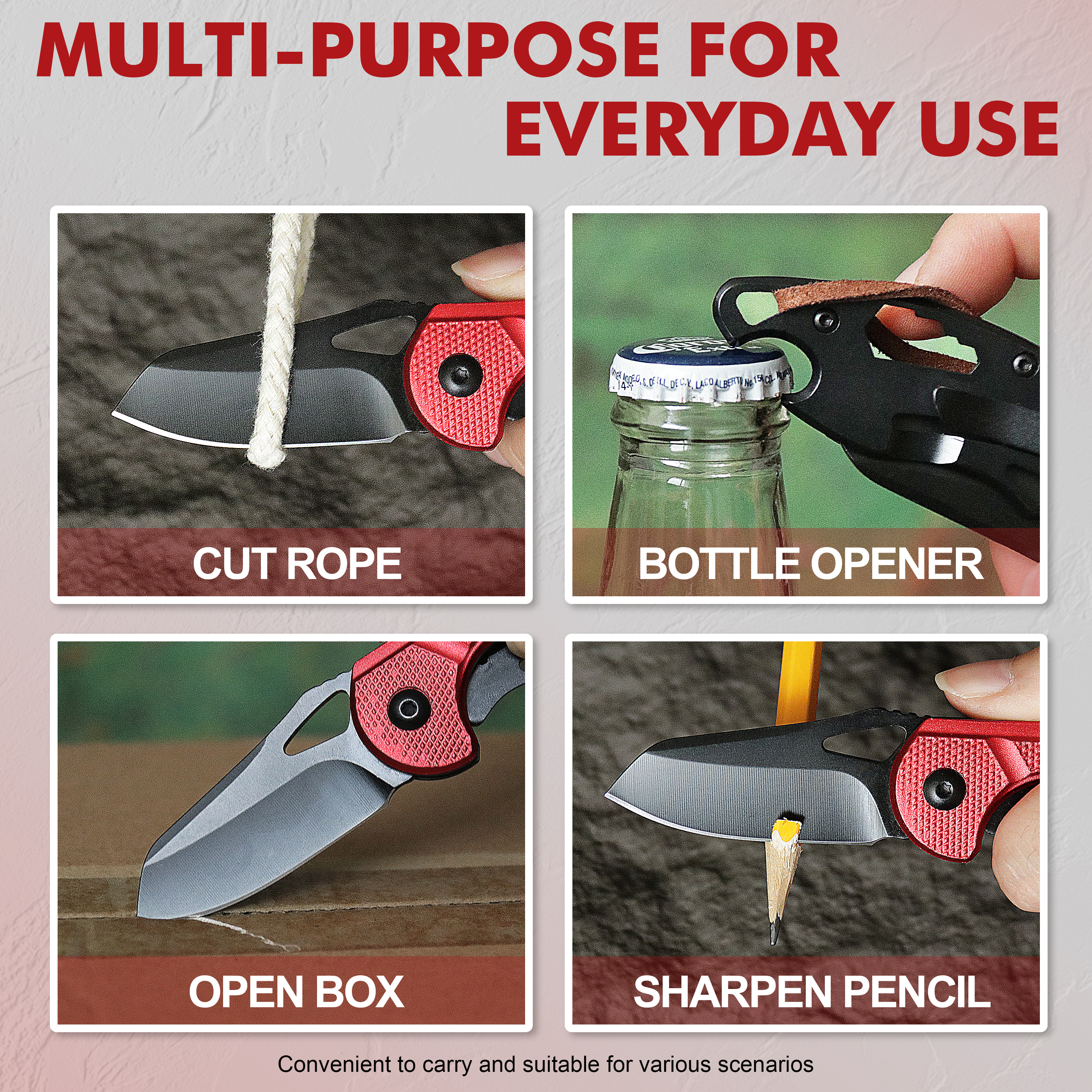 ALBATROSS Small Folding Knife with Bottle Opener and Wrench, Pocket knife EDC Gadgets for Daily Use,Gift for Men & Women, AS-23288 (Red)