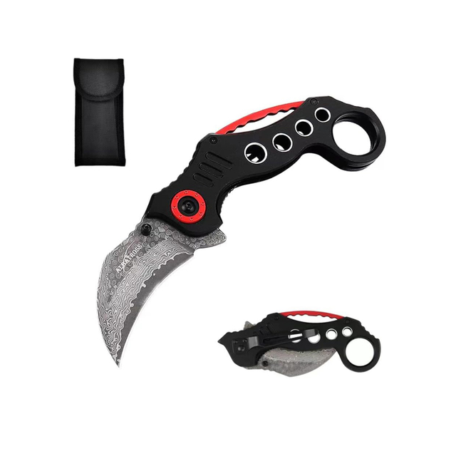 Damascus Claw Knife with Finger Ring – Folding EDC Knife FK002DA