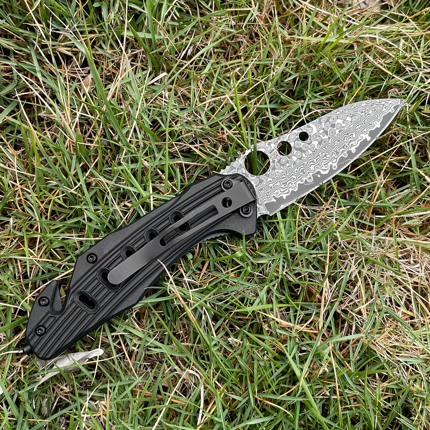 ALBATROSS folding knife for everyday use, modern damascus steel blade pocket knife with Seatbelt Cutter and Glass Breaker, 4" Ultra light to carry