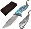 abalone handle damascus knife handmade folding design