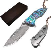 abalone handle damascus knife handmade folding design