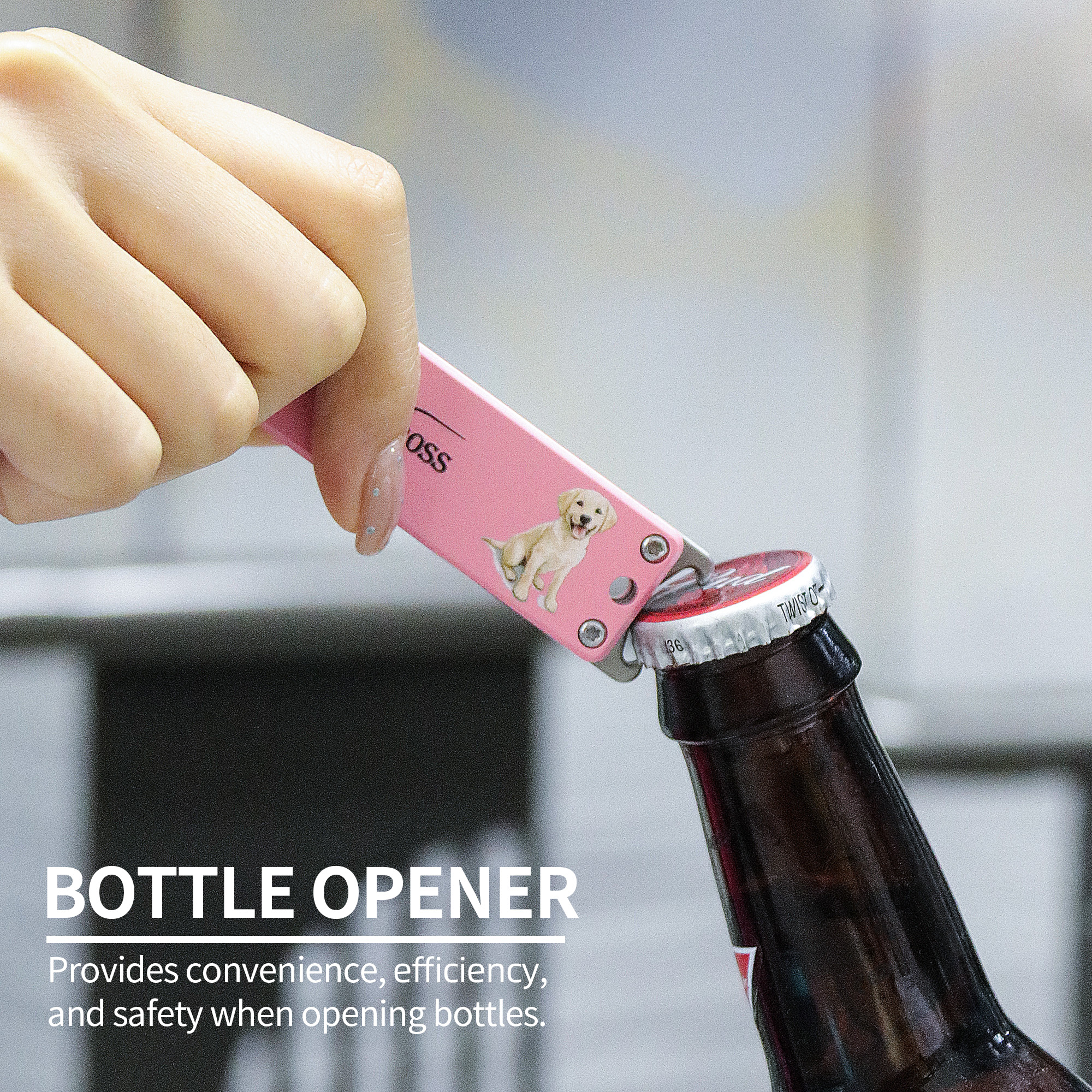 ALBATROSS Pink Damascus Folding Pocket Knife – Cute Dog Design EDC Knife for Women with Bottle Opener & Gift Box